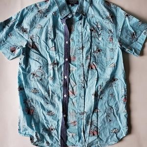 Surfing skeleton pattern button down